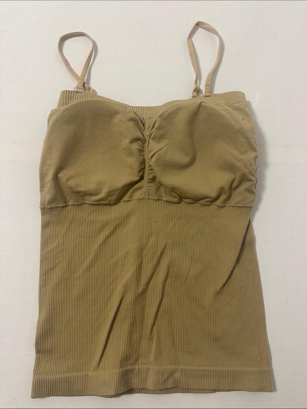 Seamless Ribbed Cami with Removable Straps — Tan